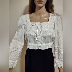 Rebellion lace balloon sleeve crop top, L, NWT